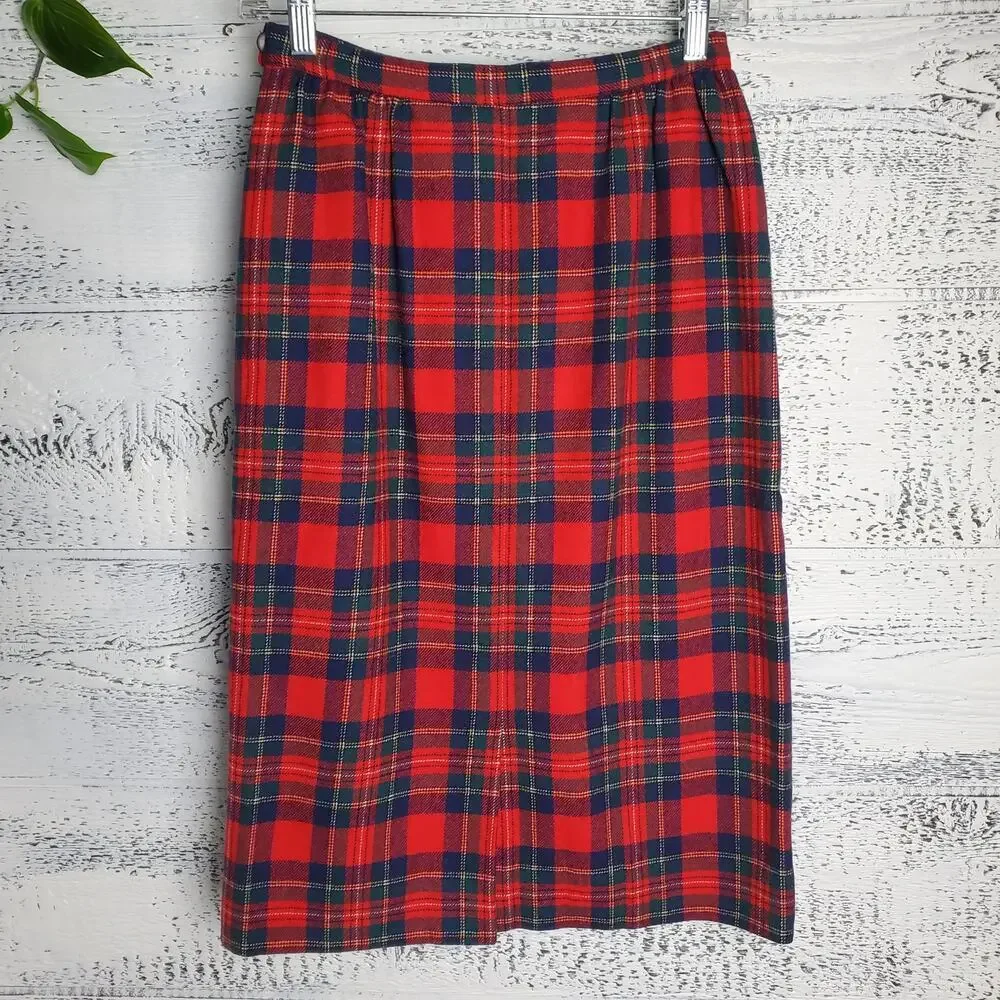 Vintage Pendleton Royal Stewart Plaid Wool Skirt 6 Red Tartan Classic Academia